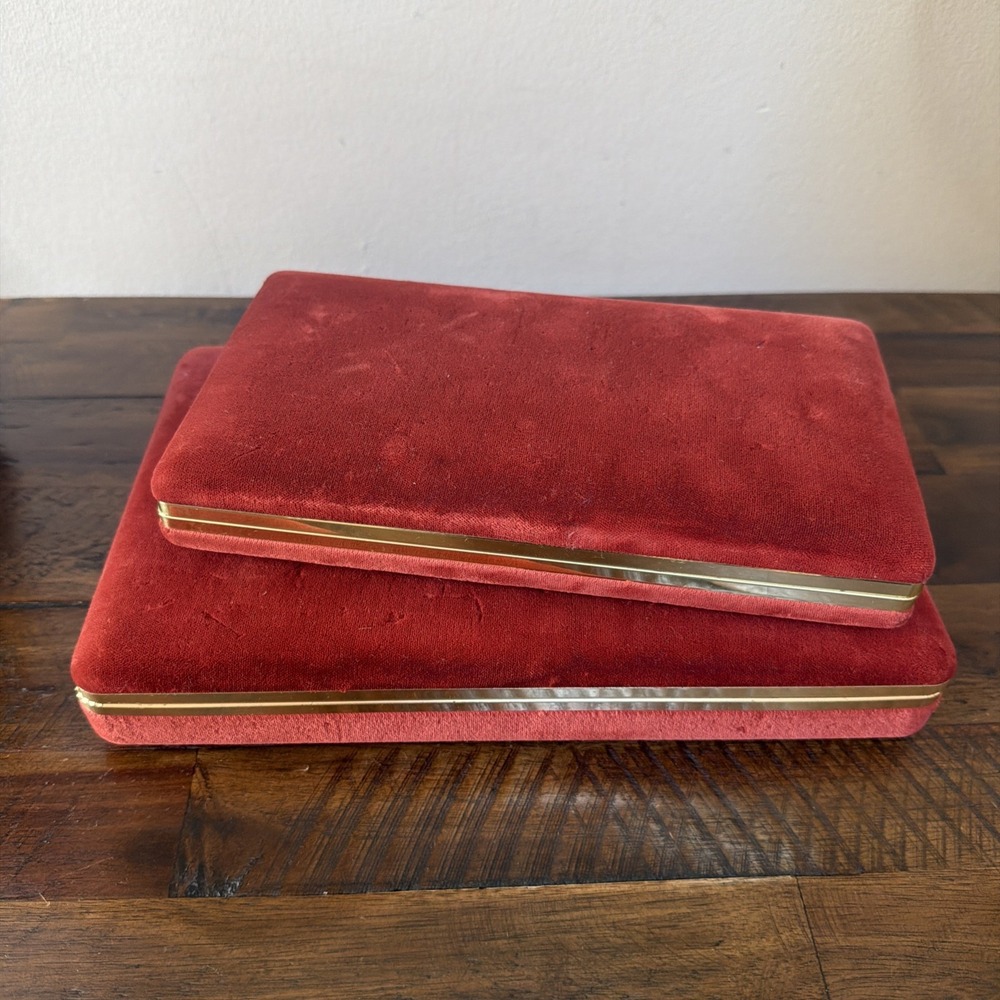 Vintage MELE Jewelry Box Case Set Burnt Orange Rust Gold Trim MCM Organizer